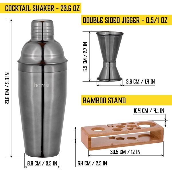 Bartender Kit with Whiskey Smoker  13 pcs Bamboo Stand  Bar Set with Cocktail Shaker Bartending Kit with Essential Bar Accessory Tools Wood Chips Black - Image 7