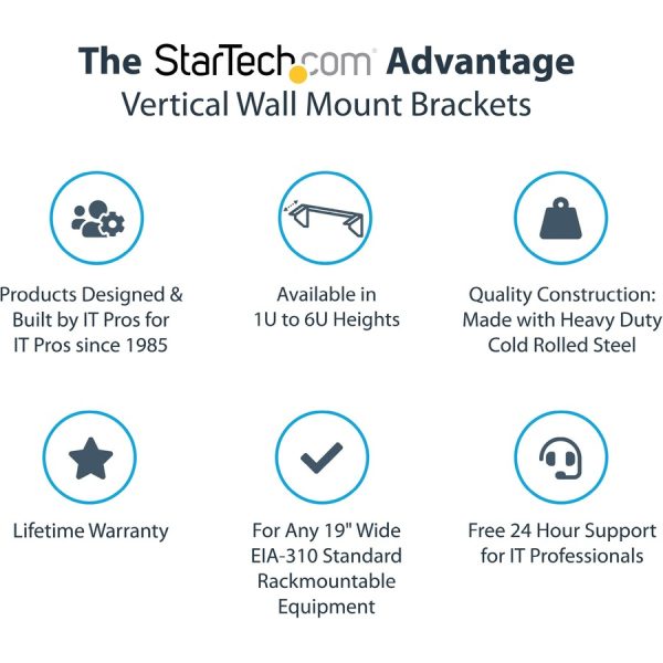 StarTech.com 1U 19in Steel Vertical Wall Mount Equipment Rack Bracket - Image 2