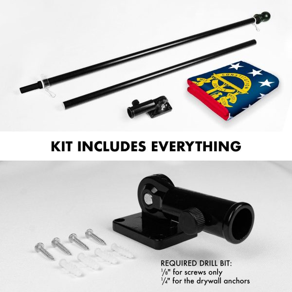 G128 Combo Pack: 6 Feet Tangle Free Spinning Flagpole (Black) Georgia GA State Flag 3x5 ft Printed 150D Brass Grommets (Flag Included) Aluminum Flag Pole - Image 2