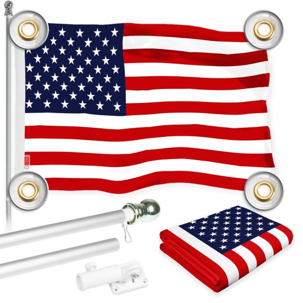 G128 Combo Pack: 6 Ft Tangle Free Aluminum Spinning Flagpole (Silver) & American USA Flag 3x5 Ft, LiteWeave Pro Series Printed 150D Polyester, 4 Corner Brass Grommets | Pole with Flag Included