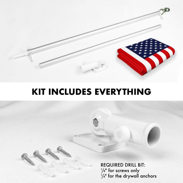 G128 Combo Pack: 6 Ft Tangle Free Aluminum Spinning Flagpole (Silver) & American USA Flag 3x5 Ft, LiteWeave Pro Series Printed 150D Polyester, 4 Corner Brass Grommets | Pole with Flag Included - Image 2