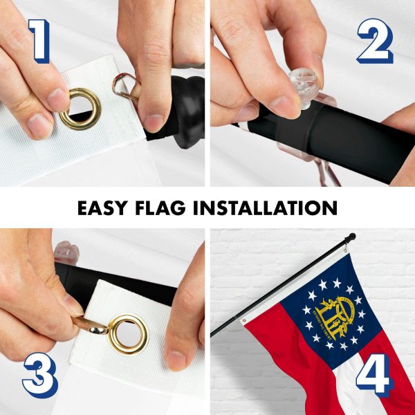 G128 Combo Pack: 6 Feet Tangle Free Spinning Flagpole (Black) Georgia GA State Flag 3x5 ft Printed 150D Brass Grommets (Flag Included) Aluminum Flag Pole - Image 7