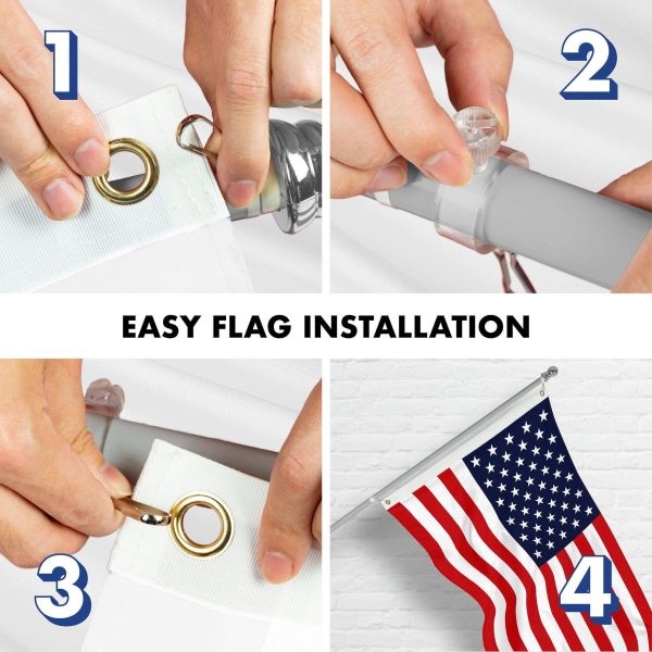 G128 Combo Pack: 6 Ft Tangle Free Aluminum Spinning Flagpole (Silver) & American USA Flag 3x5 Ft, LiteWeave Pro Series Printed 150D Polyester, 4 Corner Brass Grommets | Pole with Flag Included - Image 7