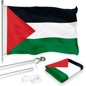 G128 Combo Pack: 6 Feet Tangle Free Spinning Flagpole (Silver) Palestine Palestinian Flag 3x5 ft Printed 150D Brass Grommets (Flag Included) Aluminum Flag Pole