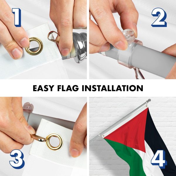 G128 Combo Pack: 6 Feet Tangle Free Spinning Flagpole (Silver) Palestine Palestinian Flag 3x5 ft Printed 150D Brass Grommets (Flag Included) Aluminum Flag Pole - Image 7