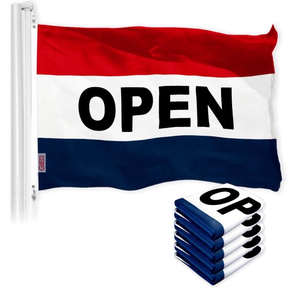 G128 5 Pack: Open Flag | 2x3 Ft | LiteWeave Pro Series Printed 150D Poly | Commercial Business Flag, Indoor/Outdoor, Vibrant Colors, Brass Grommets, Thicker and More Durable Than 100D 75D Polyester
