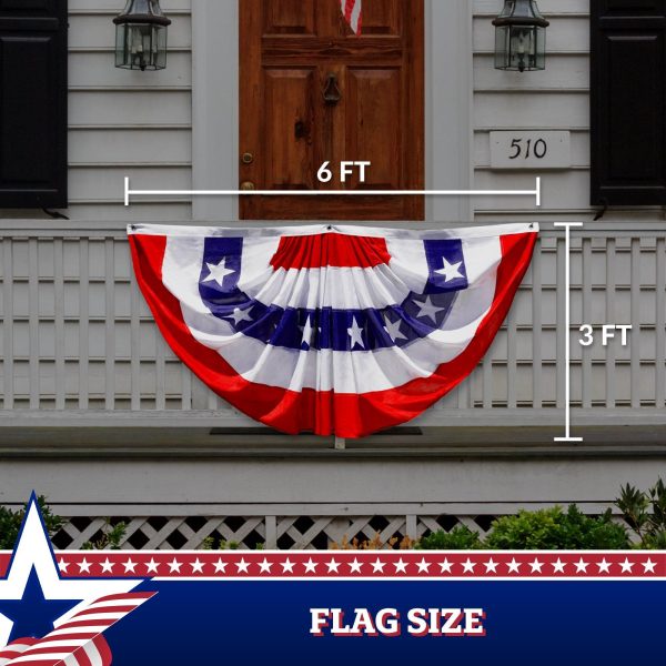 G128 - USA Pleated Fan Flag, 3x6 Feet American USA Bunting Decoration Flags Printed Patriotic Stars & Stripes with Canvas Header and Brass Grommets - Image 7