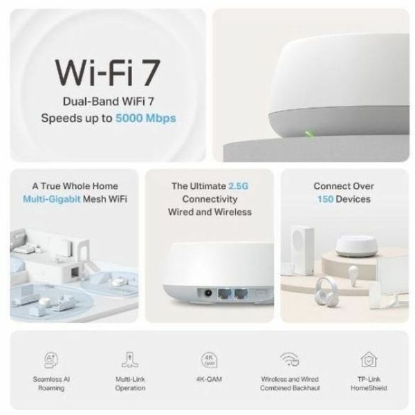 TP-Link Deco BE25 Wi-Fi 7 IEEE 802.11 a/b/g/n/ac/ax/be Ethernet Wireless Router - Image 7