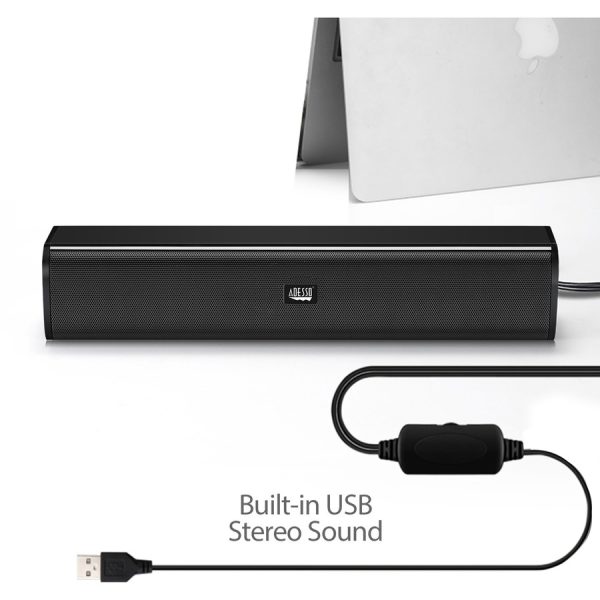 Adesso Xtream S5 USB-Powered Desktop Computer Sound Bar Speaker with Dynamic Sound- 5W x 2 - Portable - Image 9