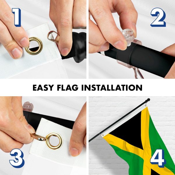 G128 Combo Pack: 6 Feet Tangle Free Spinning Flagpole (Black) Jamaica Jamaican Flag 3x5 ft Printed 150D Brass Grommets (Flag Included) Aluminum Flag Pole - Image 7