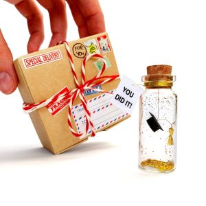 Tiny Magical Message in a Bottle Gift Idea   Classy Inspirational Gifts for Him and Her   Unique Presents for Women and Men (Black Graduate Cap   You Did It in Craft Gift Box)