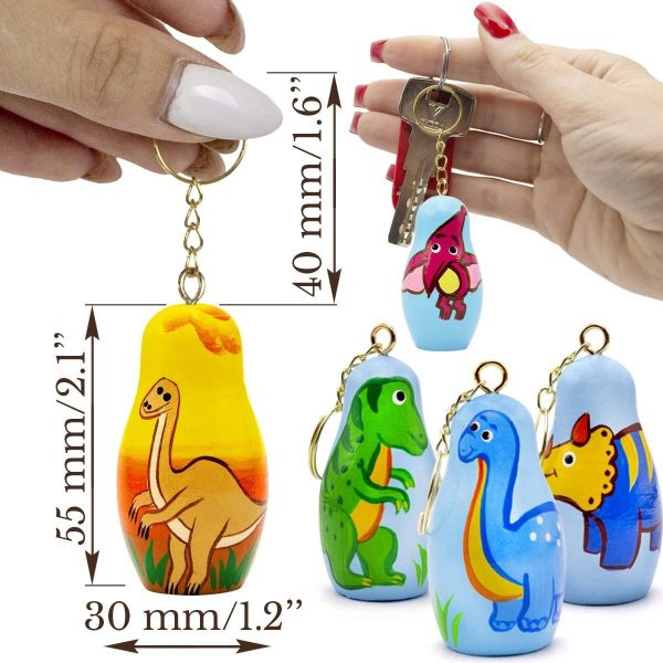 Nesting Dolls Dinosaur Keychains Set of 5 pcs   Dinosaur Gifts Keychain   Matryoshka Key Chain   Dinosaur Favors   Wooden Animal Keychains - Image 2