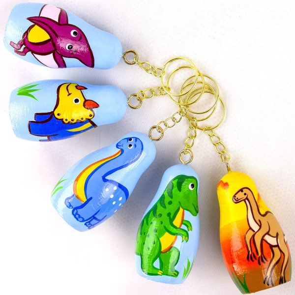 Nesting Dolls Dinosaur Keychains Set of 5 pcs   Dinosaur Gifts Keychain   Matryoshka Key Chain   Dinosaur Favors   Wooden Animal Keychains - Image 4
