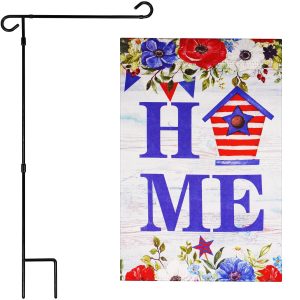 G128 Combo Pack: Garden Flag Stand Black 36 in x 16 in & Garden Flag Patriotic Decoration Home Birdhouse 12"x18" Double-Sided Blockout Fabric