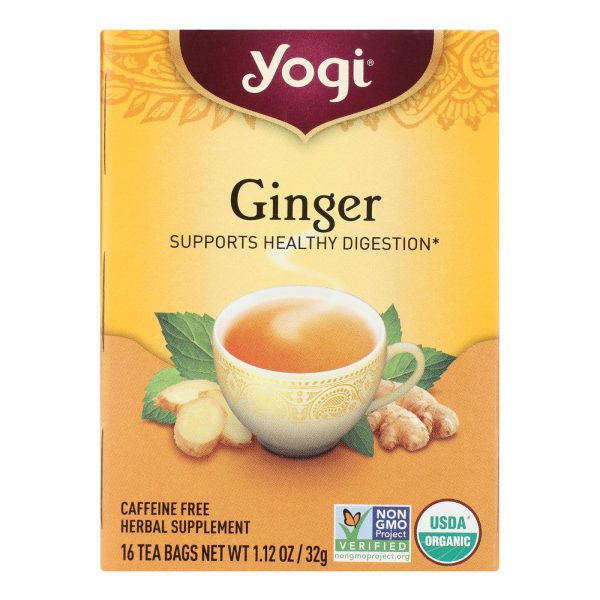 Yogi Organic Herbal Tea Caffeine Free Ginger - 16 Tea Bags - Case of 6