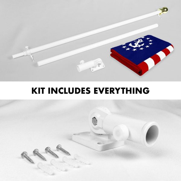 G128 Combo Pack: 5 Ft Tangle Free Aluminum Spinning Flagpole (White) & American USA Yacht Ensign Flag 2x3 Ft, ToughWeave Series Embroidered 300D Polyester | Pole with Flag Included - Image 2