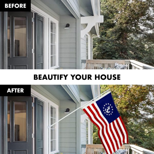 G128 Combo Pack: 5 Ft Tangle Free Aluminum Spinning Flagpole (White) & American USA Yacht Ensign Flag 2x3 Ft, ToughWeave Series Embroidered 300D Polyester | Pole with Flag Included - Image 3