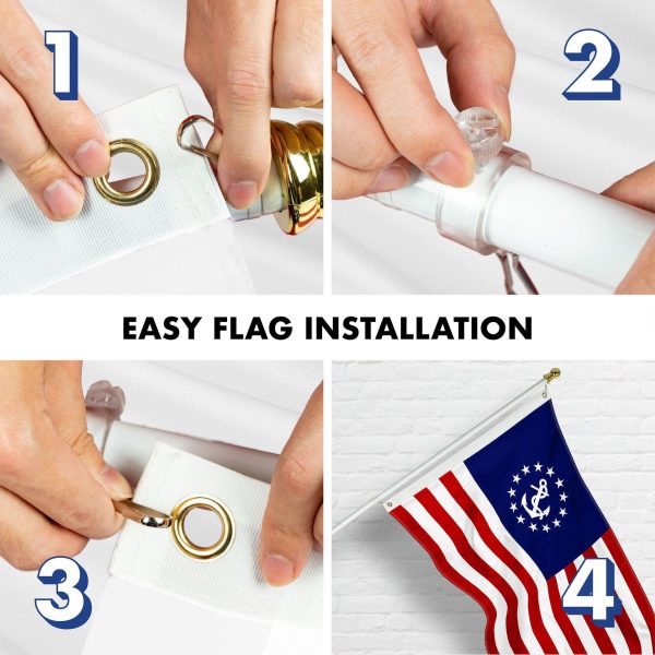 G128 Combo Pack: 5 Ft Tangle Free Aluminum Spinning Flagpole (White) & American USA Yacht Ensign Flag 2x3 Ft, ToughWeave Series Embroidered 300D Polyester | Pole with Flag Included - Image 7