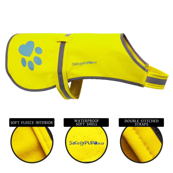 Soft Shell Waterproof Dog Vest. Hi Visibility Reflective Jacket with Light Fleece Lining. Ideal in Cooler Climates. Fluorescent Hi Vis Safety Vest to Protect Your PUP - Image 2