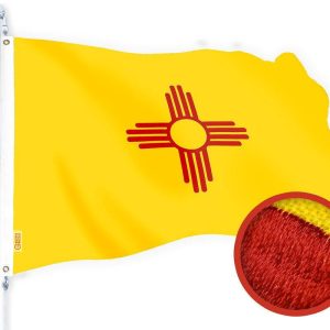 G128 New Mexico NM State Flag | 3x5 Ft | Embroidered 220GSM SPUN POLYESTER - Embroidered Stars, Sewn Stripes, Brass Grommets, Indoor/Outdoor, Vibrant Colors, Heavy Duty SPUN POLYESTER