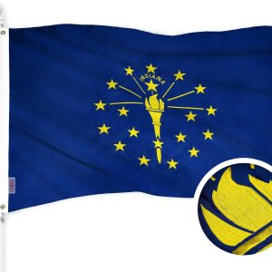 G128 Indiana State Flag | 2x3 Ft | ToughWeave Series Embroidered 300D Polyester | Embroidered Design, Indoor/Outdoor, Brass Grommets