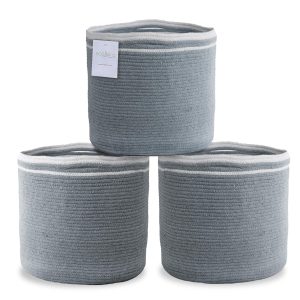 Recycled Cotton Rope Storage Cube Basket Plant Basket Multi Purpose Woven Cube Storage Organizer Shelves Closet Storage Bins Nursery Kids Room Organizer 11 Inch Set of 3   Gray