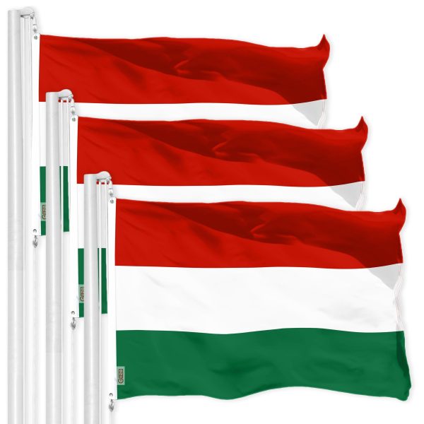 G128 3 Pack: Hungary Hungarian Flag | 3x5 Ft | LiteWeave Pro Series Printed 150D Polyester | Country Flag, Indoor/Outdoor, Vibrant Colors, Brass Grommets, Thicker and More Durable Than 100D 75D Poly