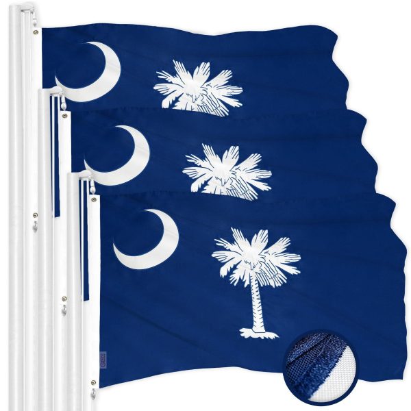 G128 3 Pack: South Carolina SC State Flag | 4x6 Ft | ToughWeave Series Embroidered 300D Polyester | Embroidered Design, Indoor/Outdoor, Brass Grommets