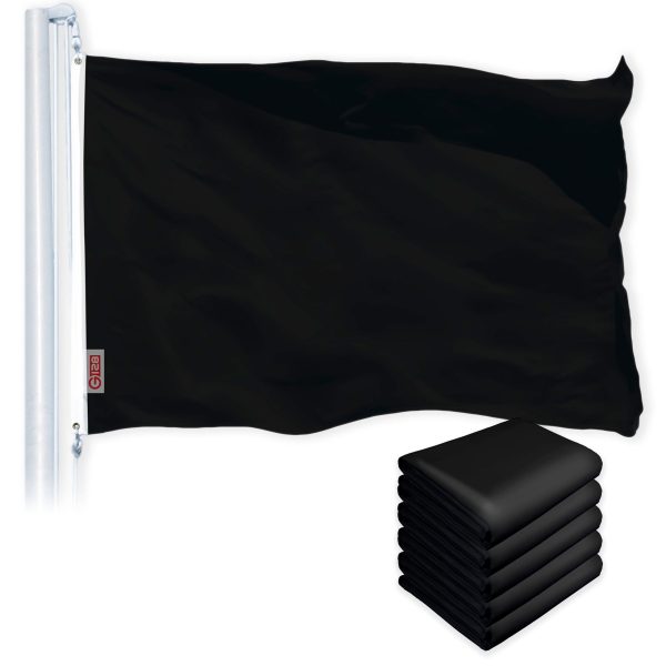 Solid Black Color Flag 3x5 Ft 5-Pack Printed 150D Polyester By G128