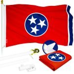 G128 Combo Pack: 5 Ft Tangle Free Aluminum Spinning Flagpole (White) & Tennessee TN State Flag 2x3 Ft, ToughWeave Series Embroidered 300D Polyester | Pole with Flag Included