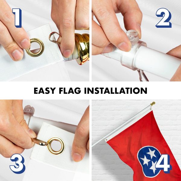 G128 Combo Pack: 5 Ft Tangle Free Aluminum Spinning Flagpole (White) & Tennessee TN State Flag 2x3 Ft, ToughWeave Series Embroidered 300D Polyester | Pole with Flag Included - Image 7