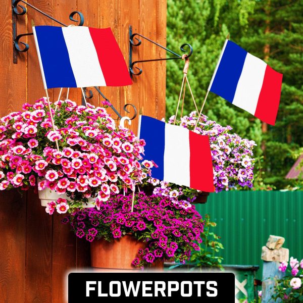 G128 12 Pack Handheld France French Stick Flags | 12x18 In | Printed 150D Polyester, Country Flag, Solid Wooden Stick, Spear Gold Tip - Image 2
