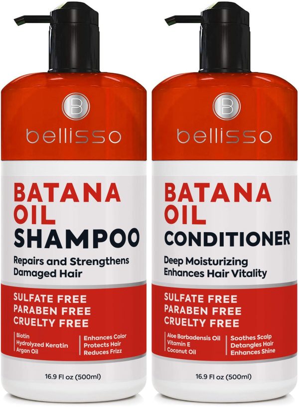 Batana Oil Shampoo and Conditioner Set   Thickening Hair Products for Women and Men   For Strengthening and Volumizing Fine and Thinning Hair   Sulfate Free with Biotin and Keratin for a Fuller Look