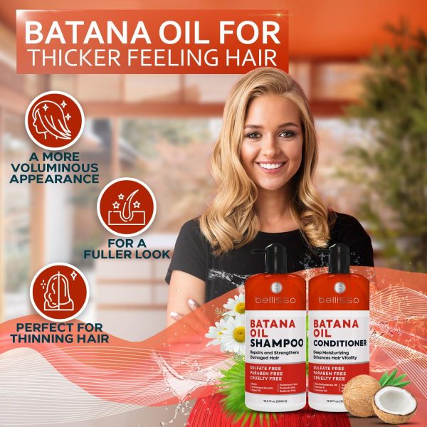 Batana Oil Shampoo and Conditioner Set   Thickening Hair Products for Women and Men   For Strengthening and Volumizing Fine and Thinning Hair   Sulfate Free with Biotin and Keratin for a Fuller Look - Image 2