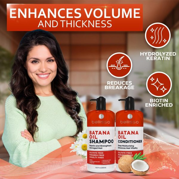 Batana Oil Shampoo and Conditioner Set   Thickening Hair Products for Women and Men   For Strengthening and Volumizing Fine and Thinning Hair   Sulfate Free with Biotin and Keratin for a Fuller Look - Image 5