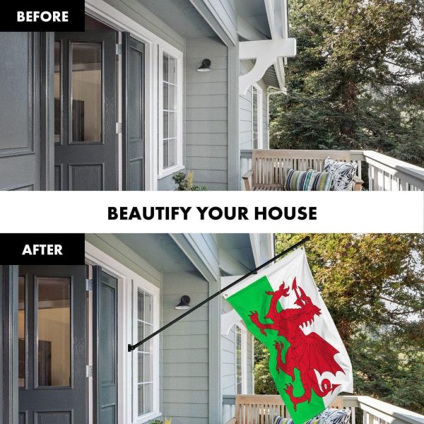 G128 Combo Pack: 6 Ft Tangle Free Spinning Flagpole (Black) & Wales Flag 3x5 Ft Printed 150D Polyester, Brass Grommets (Flag Included) Aluminum Flag Pole - Image 3
