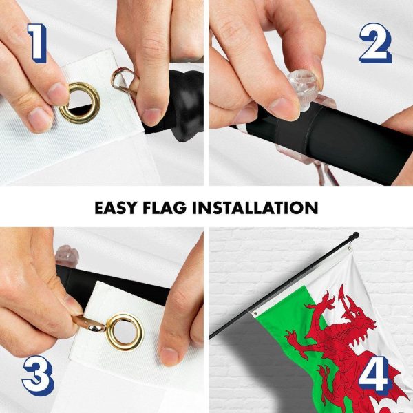 G128 Combo Pack: 6 Ft Tangle Free Spinning Flagpole (Black) & Wales Flag 3x5 Ft Printed 150D Polyester, Brass Grommets (Flag Included) Aluminum Flag Pole - Image 7