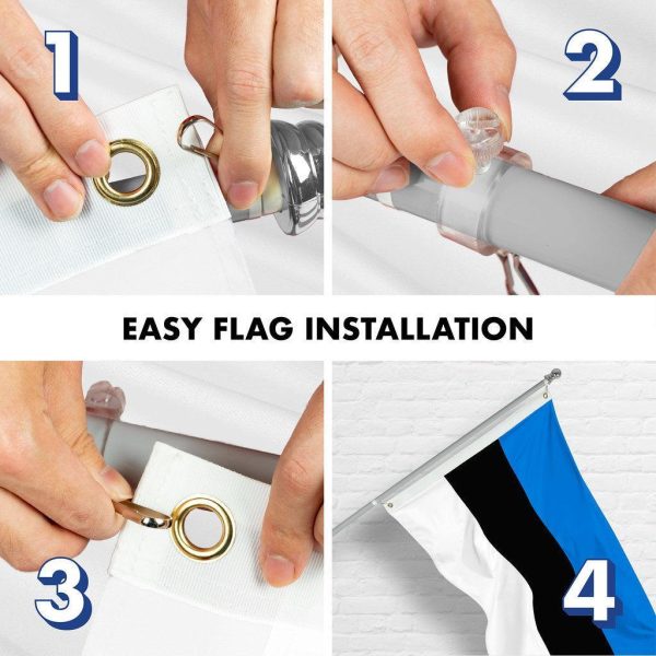 G128 Combo Pack: 6 Ft Tangle Free Spinning Flagpole (Silver) & Estonia Flag 3x5 Ft Printed 150D Polyester, Brass Grommets (Flag Included) Aluminum Flag Pole - Image 7