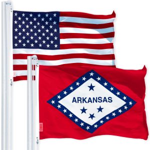G128 Combo Pack: USA American Flag 3x5 Ft 150D Printed Stars & Arkansas State Flag 3x5 Ft 150D Printed