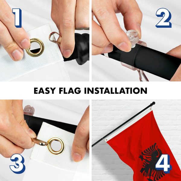 G128 Combo Pack: 6 Feet Tangle Free Spinning Flagpole (Black) Albania Flag 3x5 ft Printed 150D Brass Grommets (Flag Included) Aluminum Flag Pole - Image 7