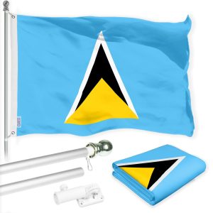 G128 Combo Pack: 6 Ft Tangle Free Aluminum Spinning Flagpole (Silver) & Saint Lucia Saint Lucian Flag 3x5 Ft, LiteWeave Pro Series Printed 150D Polyester | Pole with Flag Included