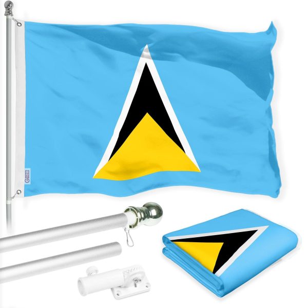 G128 Combo Pack: 6 Ft Tangle Free Aluminum Spinning Flagpole (Silver) & Saint Lucia Saint Lucian Flag 3x5 Ft, LiteWeave Pro Series Printed 150D Polyester | Pole with Flag Included