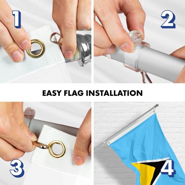 G128 Combo Pack: 6 Ft Tangle Free Aluminum Spinning Flagpole (Silver) & Saint Lucia Saint Lucian Flag 3x5 Ft, LiteWeave Pro Series Printed 150D Polyester | Pole with Flag Included - Image 7