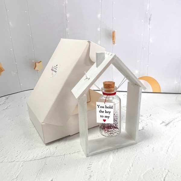Anniversary Gift for Her & Him Romantic Present for Boyfriend Girlfriend Custom Message I Love You Gifts to Wife Husband (Key in Big Bottle   You Hold the Key to My Heart In White Wood Frame) - Image 2