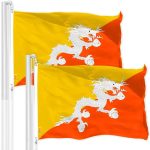 G128 2 Pack: Bhutan Bhutanese Flag | 3x5 Ft | LiteWeave Pro Series Printed 150D Polyester | Country Flag, Indoor/Outdoor, Vibrant Colors, Brass Grommets, Thicker and More Durable Than 100D 75D Poly