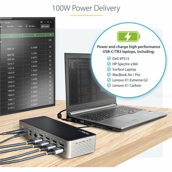 StarTech.com USB-C Dock, 4K 60Hz Quad Monitor DisplayPort & HDMI, Universal USB C Docking Station, 100W Power Delivery, USB Hub 1C/3A, GbE - Image 5