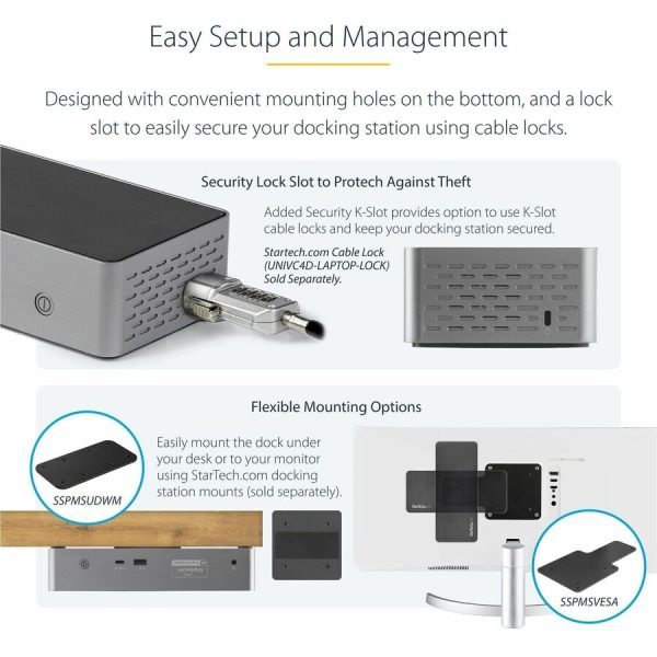 StarTech.com USB-C Dock, 4K 60Hz Quad Monitor DisplayPort & HDMI, Universal USB C Docking Station, 100W Power Delivery, USB Hub 1C/3A, GbE - Image 7