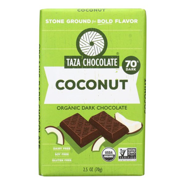 Taza Chocolate Stone Ground Organic Dark Chocolate Bar - Coco Besos Coconut - Case of 10 - 2.5 oz. - Image 3