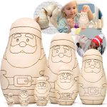 AEVVV Unfinished Christmas Nesting Dolls Blank Set 7 pcs   Christmas Crafts to Paint Your Own Matryoshka Santa Claus   Blank Russian Nesting Dolls Unpainted