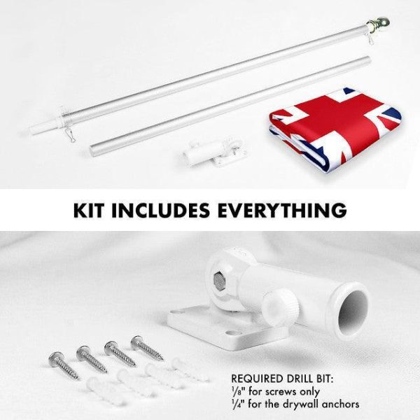 G128 Combo Pack: 6 Feet Tangle Free Spinning Flagpole (Silver) UK United Kingdom Flag 3x5 ft Printed 150D Brass Grommets (Flag Included) Aluminum Flag Pole - Image 2